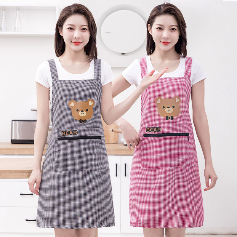 韩版时尚小熊背带棉布家用围裙厨房做