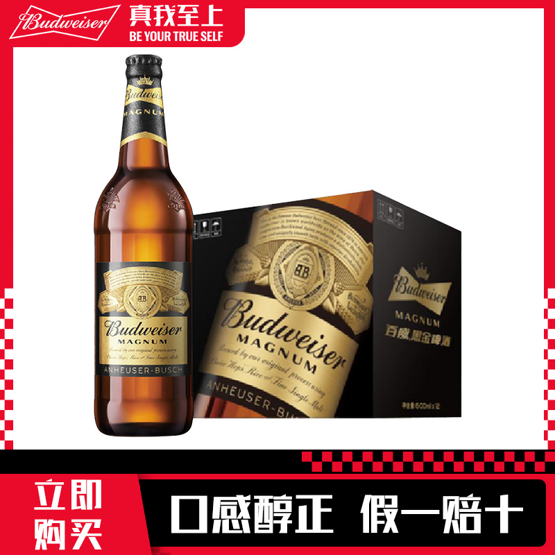 百威黑金啤酒600ml*12瓶装大瓶精酿典醇正高麦芽度美式拉格啤酒