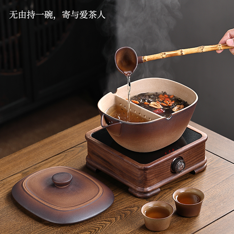 古法煮茶碗陶壶煮茶中式茶具胡桃木电陶炉新款罐罐茶煮茶器可明火