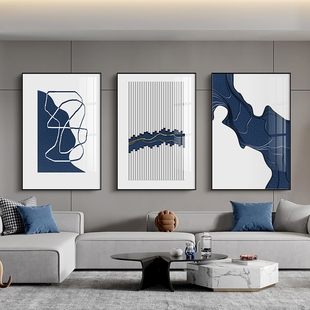 蓝色抽象极简现代轻奢艺术壁画2022新款沙发背景墙装饰画客厅挂画