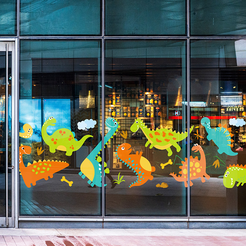 儿童乐园早教中心幼儿园橱窗落地门窗卡通动物植物底纹装饰静电贴