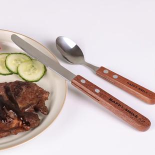 日本家用不锈钢叉勺可爱甜品沙拉叉木柄勺子牛排叉甜品勺水果叉