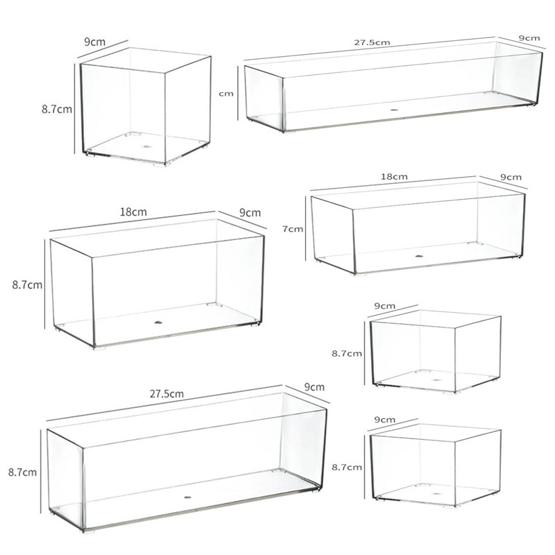 桌面收纳盒透明亚克力高窄长条长方形化妆品厨房抽屉内置工位文具
