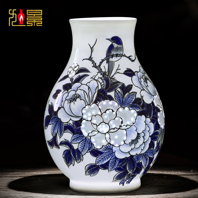 景德镇陶瓷器花瓶中式青花瓷大师描金瓷瓶客厅博古架装饰瓷器摆件