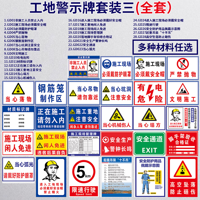 建筑工地施工警示牌套装安全标识牌道