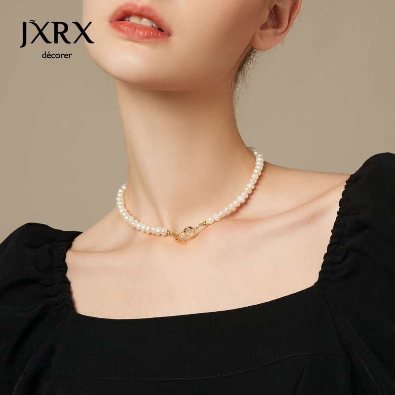 JXRX天然淡水珍珠项链女法式颈链
