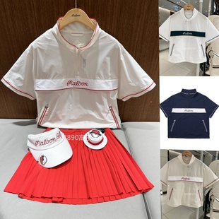 女士malbon高尔夫服装24夏款半拉链立领冷感短袖上衣golf韩国代购