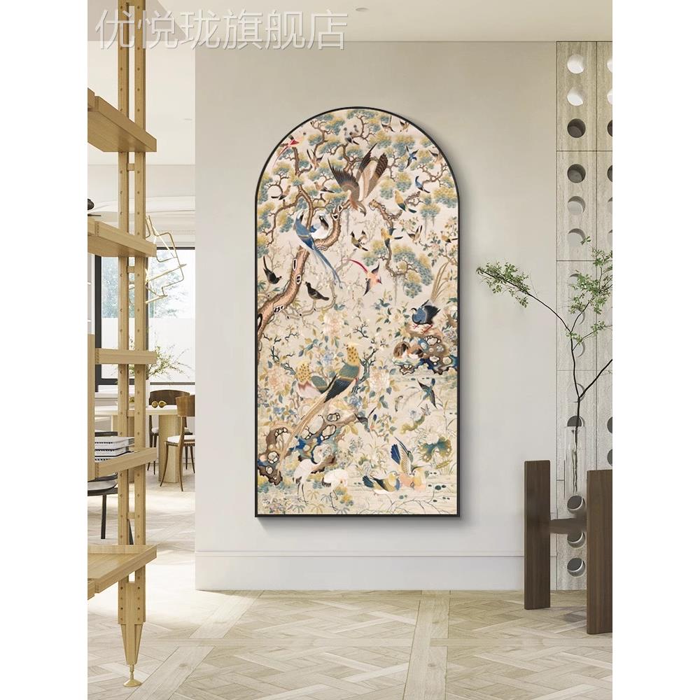 网红花鸟祥和图入风户玄关装饰画中古