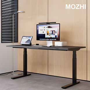 MOZHI实木双电机电动升降桌极简风白色站立办公桌电竞桌定制