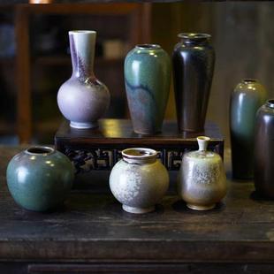 复古陶瓷小花瓶花器仿柴烧禅意中式家居日式摆件干花插花器皿迷你