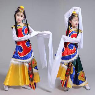 新款新款l藏族舞蹈演服出服装水袖女长裙藏族舞蹈童表藏族舞蹈服