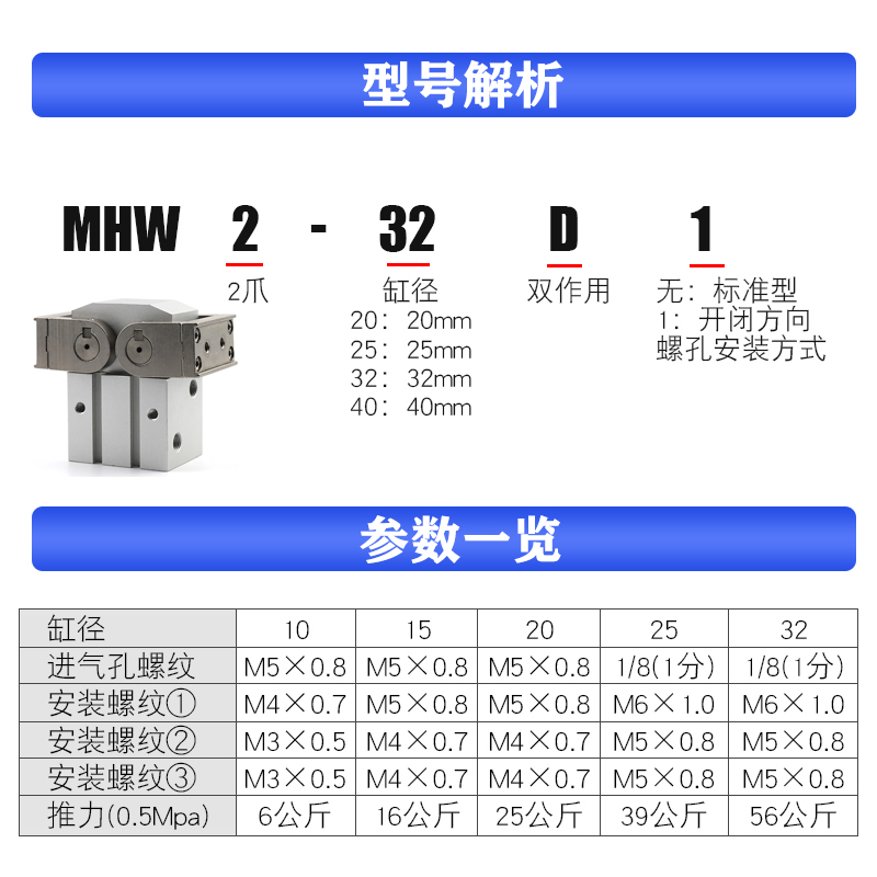 SMC型180度MHW2气动手指气缸定位气夹爪MHY2-10-16-20-25 32 40D1