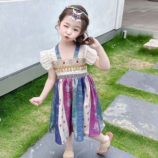 2024新款儿童汉服裙子女童傣族服装夏季古风连衣裙舞蹈少数民族风