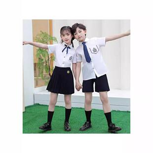 夏季幼儿园园服中小学生校服毕业季班服学院风短袖衬衫套装