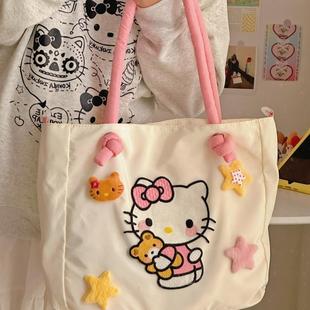 hellokitty手提单肩包女大容量托特包硬挺帆布学生上班通勤百搭