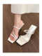 米白色小众一字带细跟高跟鞋2024年新款法式仙女风方头凉鞋女外穿