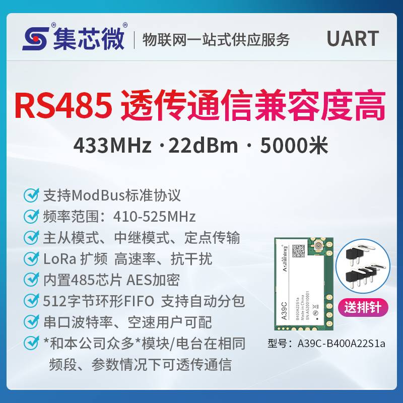 工业级485接口LoRa无线串口收发通讯模块中继组网可直插/贴片