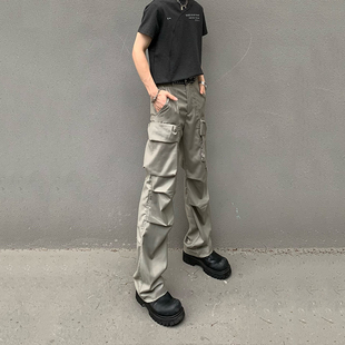 VENXGEN美式复古大口袋工装裤男夏季薄款直筒褶皱vibe炮弹伞兵裤