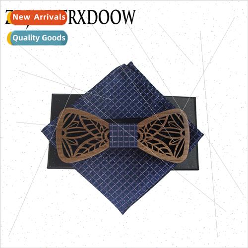 Classic hollow carved wooden bow tie set Oulun casual weddin