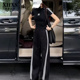 轻奢品牌休闲运动套装女2024夏季高级感黑色显瘦短袖阔腿裤两件套