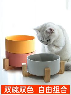 黑色猫碗高颜值猫咪陶瓷碗狗狗水碗双碗碗架保护颈椎宠物猫粮碗猫