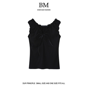 BM Fashion 新款木耳边吊带背心女V领蝴蝶结bm内搭抹胸纯欲无袖潮