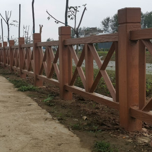 水泥仿木护栏景区河道木纹围栏公园河边池塘栅栏混凝土仿树皮栏杆