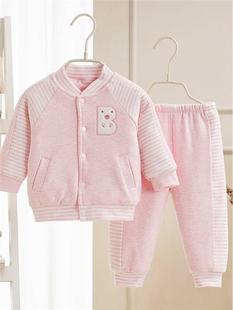 宝宝秋冬季夹棉套装纯棉保暖薄棉小童0-1岁3-6个12月婴儿外出衣服