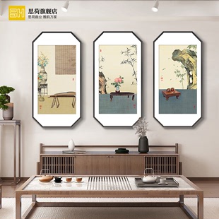 新中式八邊形玄關裝飾畫客廳餐廳過道水墨晶瓷掛畫中國風玄關壁畫