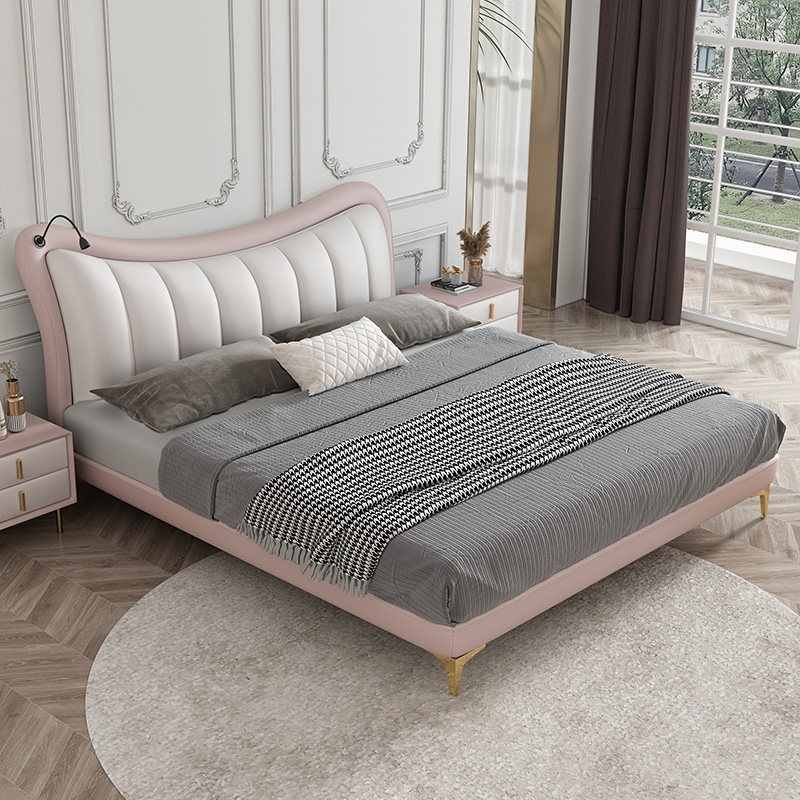 cbd童趣蝴蝶造型儿童真皮床头层牛皮软床女孩粉色公主床双人床