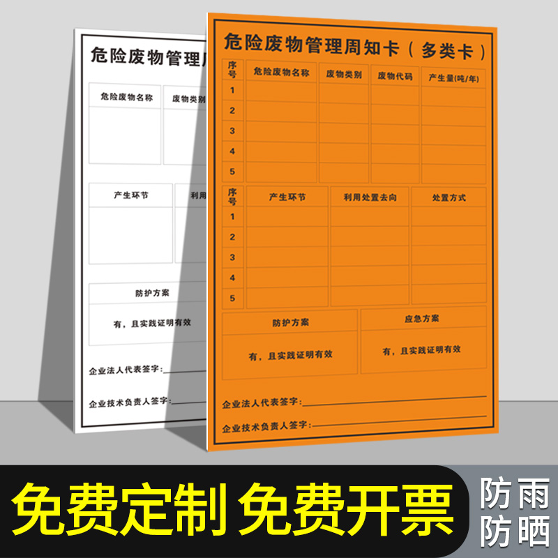 危险废物管理周知卡标识牌危废提示牌告示多类卡 一类卡告知牌定制危废管理信息表告知牌安全告知卡