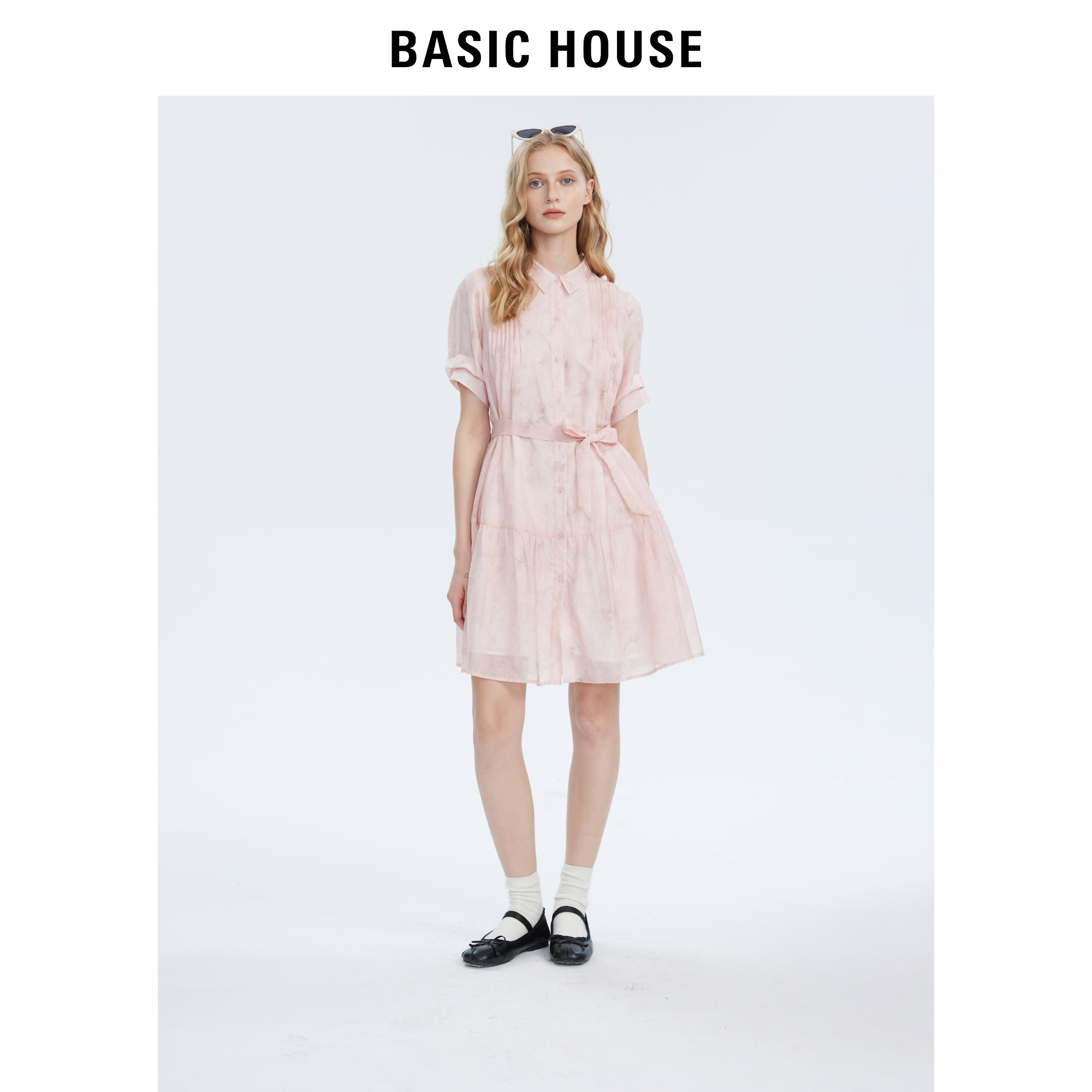 Basic House/百家好连衣裙女2024夏季小众设计感醋酸纤维裙子女