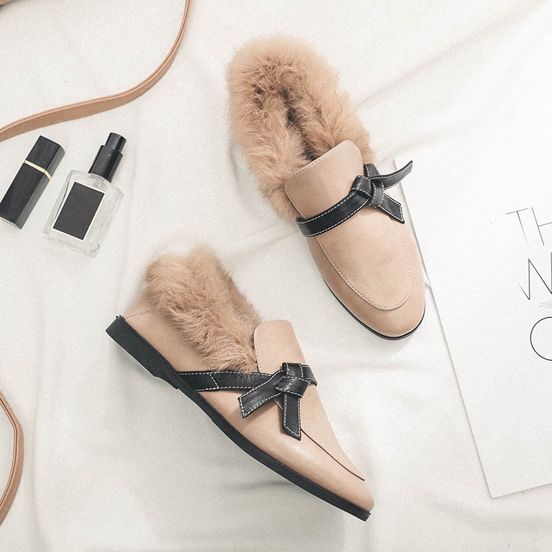 bow Flat heel Flat bottom Women's shoes black Rabbit's hair leather shoes England Retro Autumn Cotton-padded shoes hyoma keep warmin the Women's Shoes, Low shoes category - from Buy2taobao.com to provide professional Taobao agent buy service