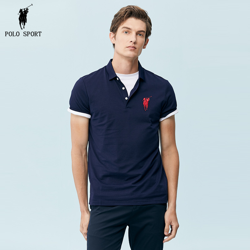 polo sport保罗藏青色polo衫男短袖夏季设计感大马标翻领t恤上衣