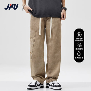JFU美式高街工装休闲裤男士夏季薄款潮牌宽松大码直筒阔腿长裤子
