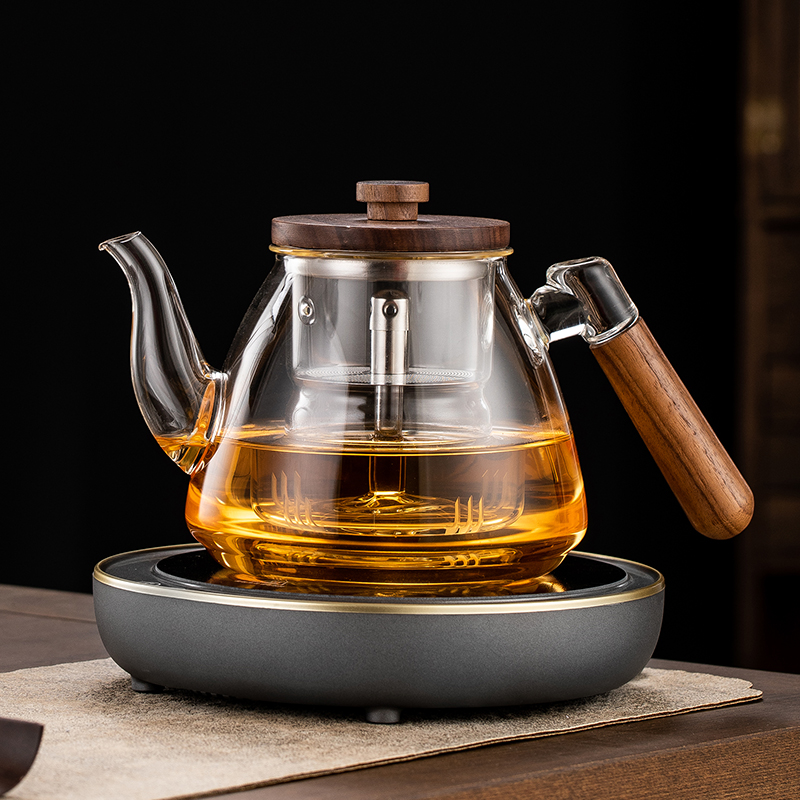 戈米大容量玻璃煮茶壶胡桃木泡茶壶专用电陶炉养生壶煮茶器家用