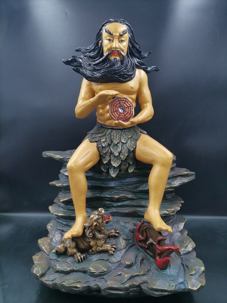 鎏金纯铜人皇伏羲先天八卦后天工艺品摆件神像16寸彩绘现货速发