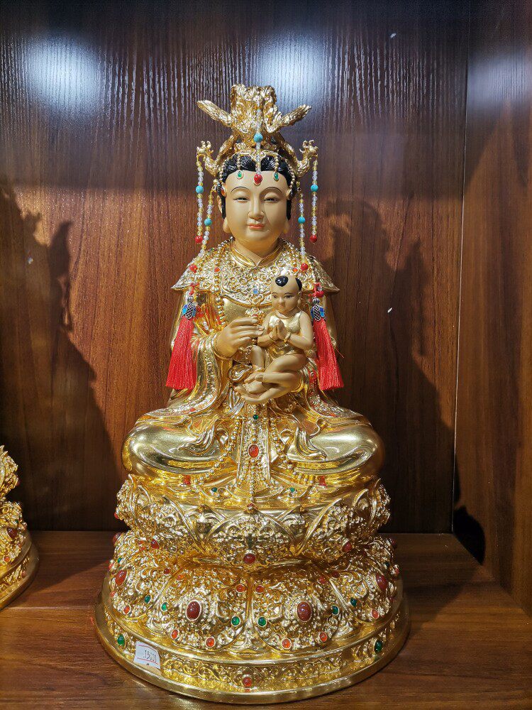 纯铜古铜贴金送子观音娘娘姥姥圣母新款神像现货16寸现货法器镀金