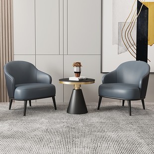 现代意式售楼处洽谈桌椅组合轻奢单人沙发椅奶茶店咖啡厅皮沙发