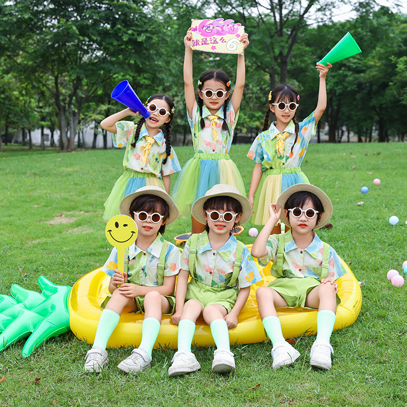 2024新款儿童演出服装啦啦队表演服清新可爱套装中小学生班服