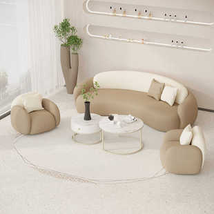 奶油风沙发客厅美容院布艺简约现代异形科技布弧形沙发休息区接待