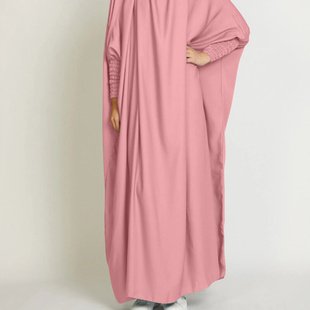 潮流高货跨境女装中东土耳其迪拜纯色长袖大摆纯色带头巾连衣裙 F