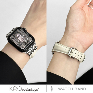 KASO适用iwatch8表带小蛮腰皮质s8金属扣苹果手表Ultra时尚女款applewatch7简约奢华65432代牛皮Se高级感41mm