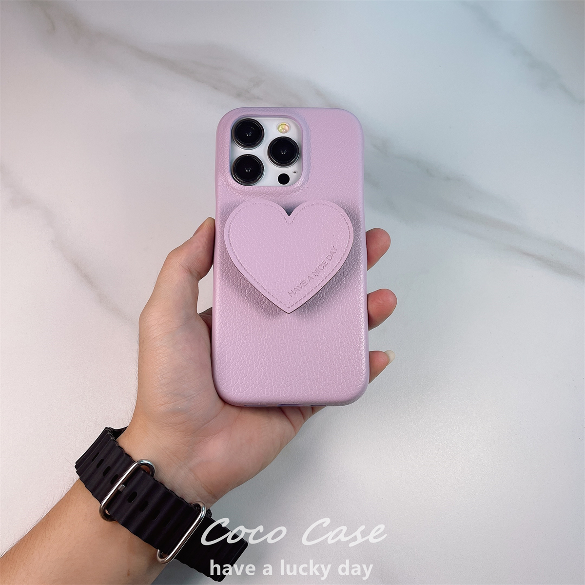 coco case简约ins风爱心支架浅紫色适用苹果14promax手机壳iPhone13女款12pro防摔11皮质14高级感可爱个性