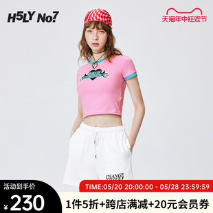 H5LY NO7LOGO短裤女运动裤纯棉薄款热裤夏天裤子 holynumber7