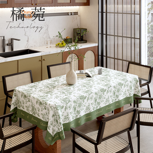 橘菀绿色桌布防水美式复古田园轻奢高级感餐桌布长方形台布布艺