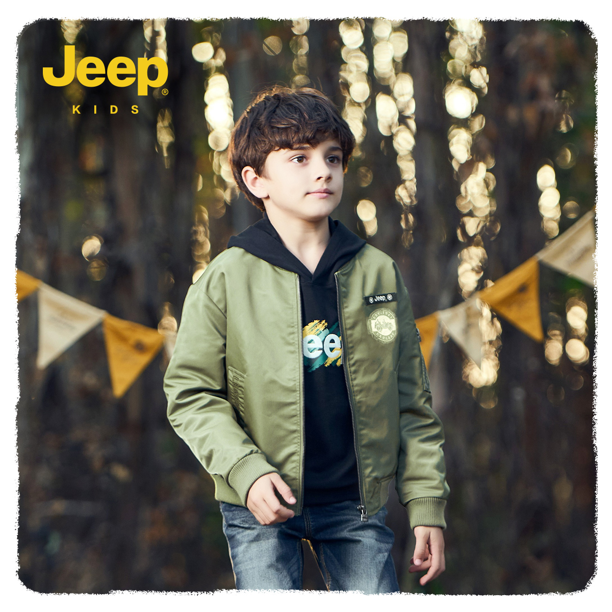 Jeep童装儿童外套2023秋季款防风防寒保暖男童工装风飞行员夹克潮