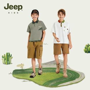 Jeep吉普童装儿童Polo衫2024夏季新款男童短袖中大童翻领条纹上衣