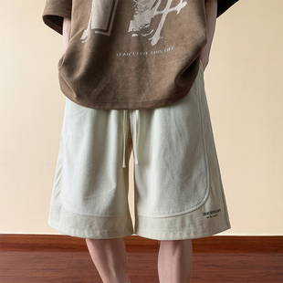 深棕色斜纹短裤男士夏季潮牌大码宽松休闲中裤美式复古运动五分裤