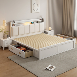 ARIS爱依瑞斯实木床1.8米软靠抽屉双人床现代简约白色1.5m气压高